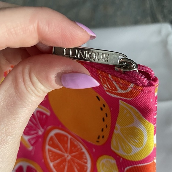 Clinique Pink Fruit Slices Make Up Case Summer Canvas Zip Pouch Bag Fruit - Picture 4 of 8